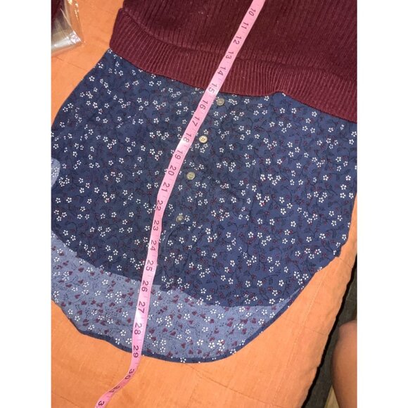 Veronica Beard Garrett Mixed Media Sweater Floral Tunic Burgundy Wool L - Picture 7 of 9